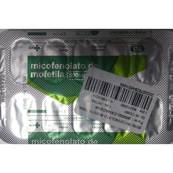 Micofenolato de Mofetila 500mg com 10 comprimidos